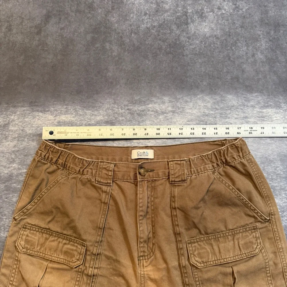 VTG Croft & Barrow Mens Brown Cotton Cargo Shorts 36 Elastic Waist Faded